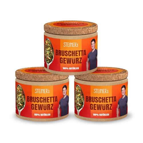 STEINER´s Bruschetta Gewürz | Italienische Kräuter Gewürzmischung für authentisches Bruschetta | Beliebt auch auf Pizza, Antipasti oder Tomate Mozzarella | 100% natürliche Zutaten | 3x 32g Dose von STEINER´s