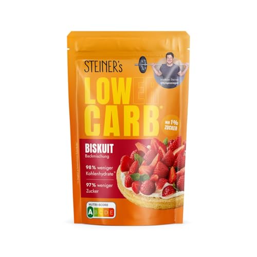 STEINER's Low Carb Biskuit Backmischung | Glutenfrei | Nur 1,3g Zucker & 1,6g Kohlenhydrate pro 100g | Ballaststoffreich | Biskuitboden kinderleicht zubereiten | 1x 150g Packung von STEINER´s