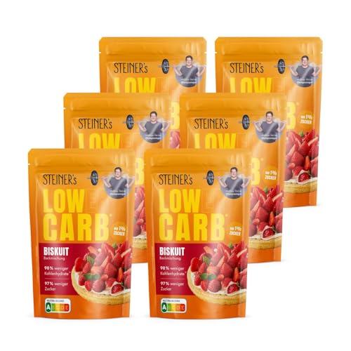 STEINER's Low Carb Biskuit Backmischung | Glutenfrei | Nur 1,3g Zucker & 1,6g Kohlenhydrate pro 100g | Ballaststoffreich | Biskuitboden kinderleicht zubereiten | 6x 150g Packung von STEINER´s