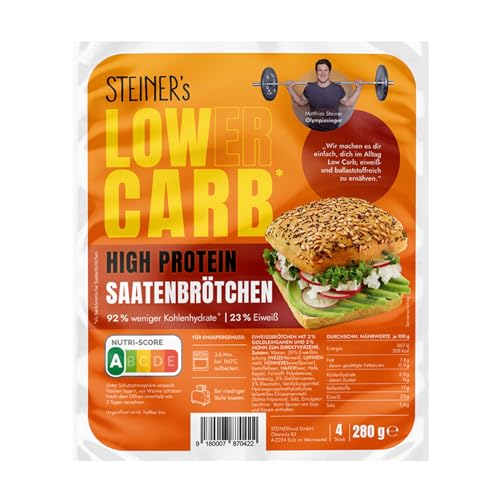 STEINER's Low Carb High Protein Saatenbrötchen | low carb | high protein | nur 2,8g Kohlenhydrate | 23g Eiweiß (1er Pack, 4 Stk.) von STEINER´s