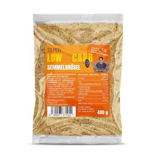 STEINER's Low Carb High Protein Semmelbrösel | Nur 5,2g Netto-Kohlenhydrate & 38,9g Eiweiß pro 100g | Ballaststoffreich | Paniermehl Alternative für knusprige Panaden | 1x 400g von STEINER´s