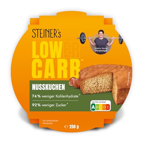 STEINER's Low Carb Nusskuchen | Nur 1,8g Netto-Kohlenhydrate & 92% weniger Zucker als herkömmliche Nusskuchen | Ballaststoffreich | Glutenfrei | Ideal für gesundheitsbewusste Genießer | 1x 250g von STEINER´s