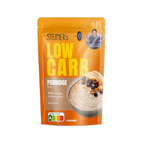 STEINER's Low Carb Porridge Natur | Nur 0,8g Kohlenhydrate pro 100g | Zuckerfrei | Ballaststoffreich | Schnelle Zubereitung für vielseitige Frühstücks- und Snackideen | 1x 200g Packung von STEINER´s