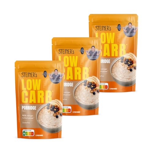 STEINER's Low Carb Porridge Natur | Nur 0,8g Kohlenhydrate pro 100g | Zuckerfrei | Ballaststoffreich | Schnelle Zubereitung für vielseitige Frühstücks- und Snackideen | 3x 200g Packung von STEINER´s