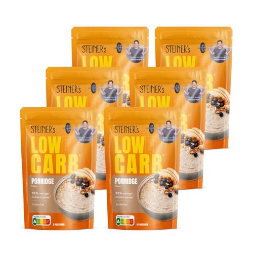 STEINER's Low Carb Porridge Natur | Nur 0,8g Kohlenhydrate pro 100g | Zuckerfrei | Ballaststoffreich | Schnelle Zubereitung für vielseitige Frühstücks- und Snackideen | 6x 200g Packung von STEINER´s