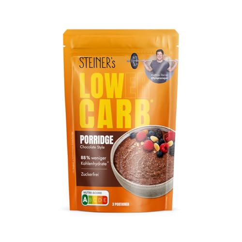 STEINER's Low Carb Porridge Schoko | Nur 2,8g Kohlenhydrate pro 100g | Zuckerfrei | Ballaststoffreich | Schnelle Zubereitung für vielseitige Frühstücks- und Snackideen | 1x 180g Packung von STEINER´s