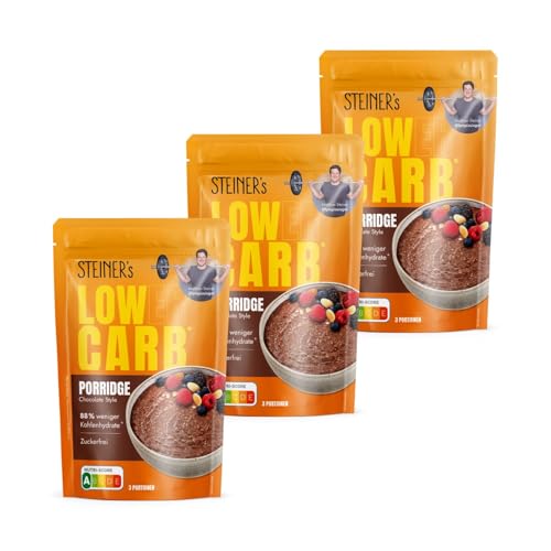 STEINER's Low Carb Porridge Schoko | Nur 2,8g Kohlenhydrate pro 100g | Zuckerfrei | Ballaststoffreich | Schnelle Zubereitung für vielseitige Frühstücks- und Snackideen | 3x 180g Packung von STEINER´s