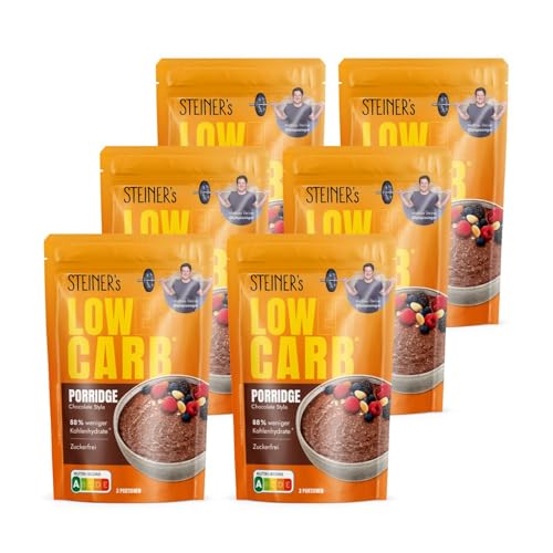 STEINER's Low Carb Porridge Schoko | Nur 2,8g Kohlenhydrate pro 100g | Zuckerfrei | Ballaststoffreich | Schnelle Zubereitung für vielseitige Frühstücks- und Snackideen | 6x 180g Packung von STEINER´s