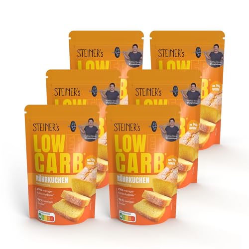 STEINER´s Low Carb Rührkuchen | Glutenfreie Lebensmittel Backmischung | 96% weniger Zucker | 11g Eiweiß | Raffiniert einsetzbar für Muffins, Apfelkuchen oder Marmorkuchen | 6x 210g Packung von STEINER´s