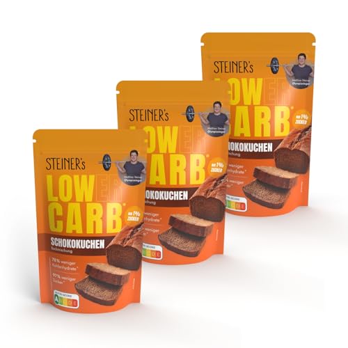 STEINER´s Low Carb Schokokuchen | Glutenfreie Lebensmittel Backmischung | 97% weniger Zucker, glutenfrei & kalorienreduziert | 11g Eiweiß | Auch für Brownies & Muffins | 3x 220g Packung von STEINER´s