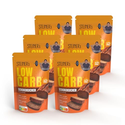 STEINER´s Low Carb Schokokuchen | Glutenfreie Lebensmittel Backmischung | 97% weniger Zucker, glutenfrei & kalorienreduziert | 11g Eiweiß | Auch für Brownies & Muffins | 6x 220g Packung von STEINER´s