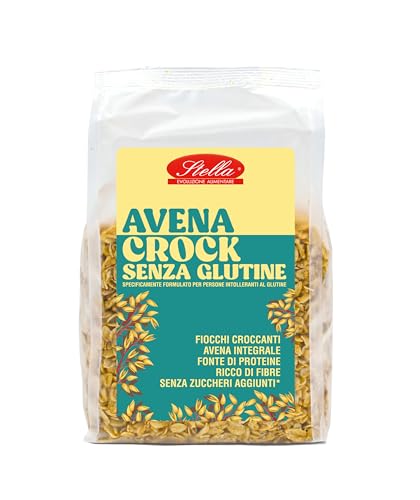 Avena Crock Glutenfrei - Knusprige Vollkorn-Haferflocken: Familienpackung 1,44 kg (6 x 240 g) Frühstückszerealien, 100% Hafer, ohne zugesetzten Zucker, Proteinquelle, ballaststoffreich von STELLA EVOLUZIONE ALIMENTARE