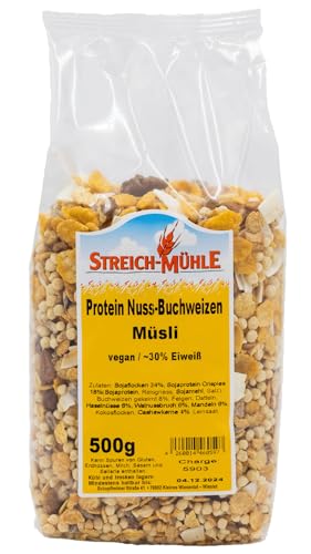 STREICH-MÜHLE - Proteinreiches Nuss-Müsli - Knackige Nüsse - Gekeimter Buchweizen - Eiweißreich - Wenig Kohlenhydrate - Vegan - Low Carb von STREICH-MÜHLE