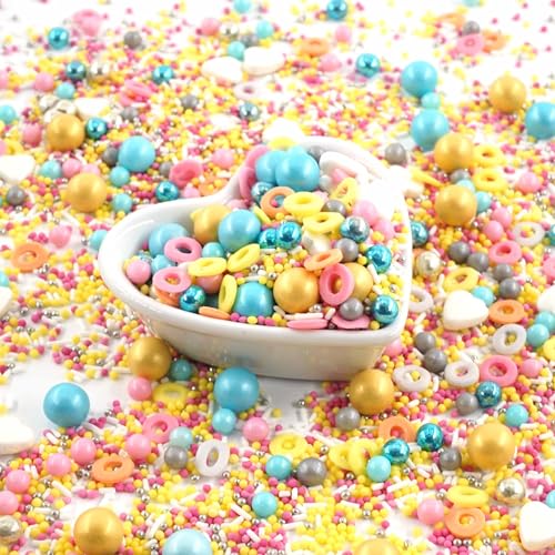 STREUSEL GLÜCK FRÜHLING rosa gelb gold weiss blau orange Ringe 40g Zuckerstreusel Sprinkles Tortendeko Geburtstag Kindergeburtstag Party Sommer Verzierung von Plätzchen Torte Kuchen Cupcakes Muffins von STREUSEL GLÜCK wir streuseln Liebe