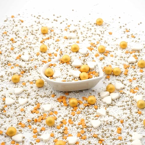 STREUSEL GLÜCK Liebe Gold Weiss Herzen Schokokugeln gold weiss 40g Zuckerstreusel Sprinkles Streusel Tortendeko Geburtstag Weihnachten Hochzeit Verzierung von Plätzchen Torte Kuchen Cupcakes Muffins von STREUSEL GLÜCK wir streuseln Liebe