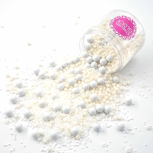 STREUSEL GLÜCK Princess weiss 180g Zuckerstreusel Sprinkles Tortendeko Geburtstag Muttertag Hochzeit Weihnachten Verzierung von Plätzchen Torte Kuchen Cupcakes Muffins von STREUSEL GLÜCK wir streuseln Liebe