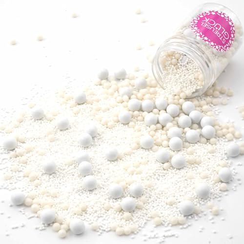 STREUSEL GLÜCK Princess weiss 90g Zuckerstreusel Sprinkles Tortendeko Geburtstag Muttertag Hochzeit Weihnachten Verzierung von Plätzchen Torte Kuchen Cupcakes Muffins von STREUSEL GLÜCK wir streuseln Liebe