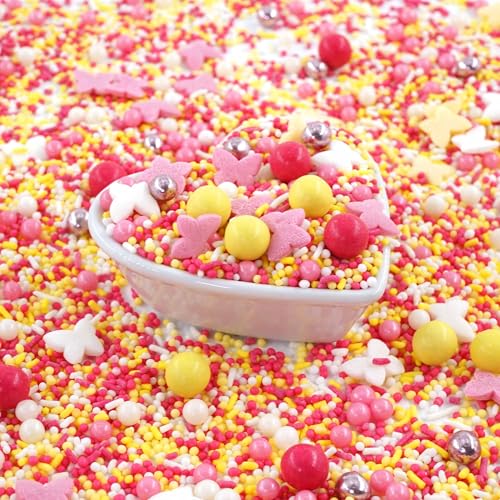 STREUSEL GLÜCK SCHMETTERLING gelb rosa rot weiss 40g Zuckerstreusel Streusel Sprinkles Tortendeko Geburtstag Kindergeburtstag Frühling Verzierung von Torte Kuchen Cupcakes Muffins von STREUSEL GLÜCK wir streuseln Liebe