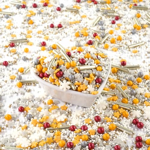 STREUSEL GLÜCK Sternenschweif 40g weiss gold bordeaux Schneeflocken Sterne Zuckerstreusel Weihnachten Tortendeko Torte Cupcakes Muffins Christmas Plätzchen von STREUSEL GLÜCK wir streuseln Liebe