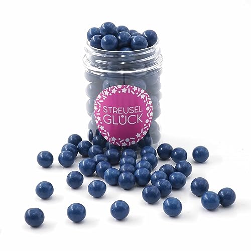 STREUSEL GLÜCK Streusel Tortendeko Schokokugeln blau dunkelblau 90g - Zuckerstreusel Weihnachten Kuchendeko Geburtstag Schokoperlen - Sprinkles Deko Plätzchen Torte Kuchen Cupcakes - essbare Streudeko von STREUSEL GLÜCK wir streuseln Liebe