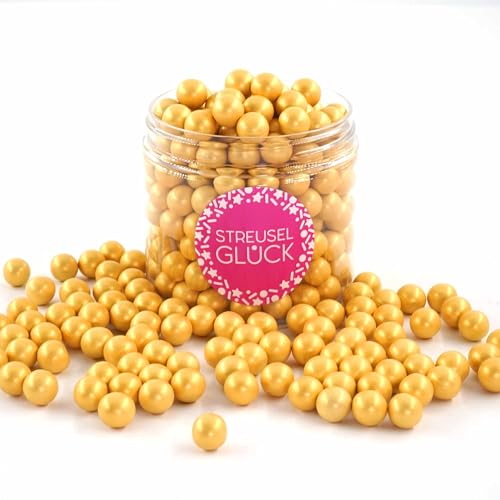 STREUSEL GLÜCK Streusel Tortendeko Schokokugeln gold 180g - Zuckerstreusel Weihnachten Kuchendeko goldene Hochzeit Schokoperlen - Sprinkles Deko Plätzchen Torte Kuchen Cupcakes - essbare Streudeko von STREUSEL GLÜCK wir streuseln Liebe