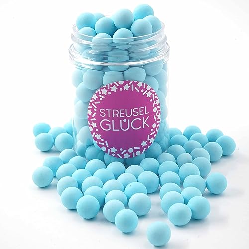 STREUSEL GLÜCK Streusel Tortendeko Schokokugeln hellblau pastell 90g - Zuckerstreusel Geburtstag Junge Kuchendeko Weihnachten Schokoperlen - Sprinkles Deko Torte Kuchen Cupcakes - essbare Streudeko von STREUSEL GLÜCK wir streuseln Liebe