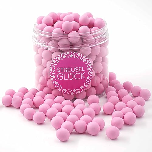 STREUSEL GLÜCK Streusel Tortendeko Schokokugeln rosa pastell 180g - Zuckerstreusel Geburtstag Kuchendeko Weihnachten Schokoperlen - Sprinkles Deko Plätzchen Torte Kuchen Cupcakes - essbare Streudeko von STREUSEL GLÜCK wir streuseln Liebe