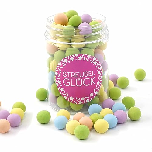 STREUSEL GLÜCK bunte Streusel Tortendeko Schokokugeln bunt 90g - Zuckerstreusel Weihnachten Kuchendeko Geburtstag Schokoperlen - Sprinkles Deko Plätzchen Torte Kuchen Cupcakes - essbare Streudeko von STREUSEL GLÜCK wir streuseln Liebe