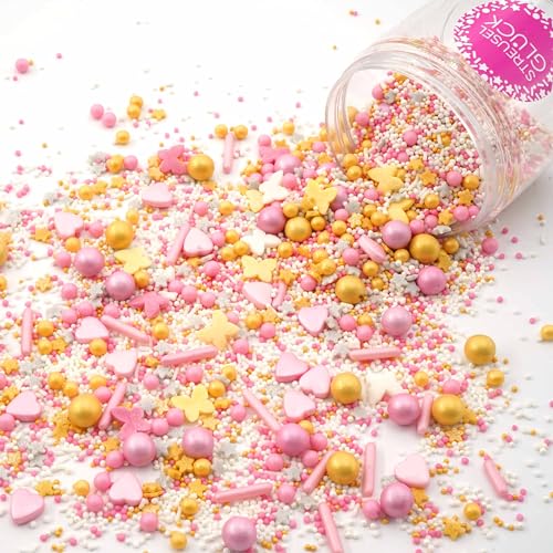 Streusel Girly Butterfly rosa gelb gold Mix 180g Zuckerstreusel Ostern Frühling Plätzchen | STREUSEL GLÜCK | Sprinkles für Tortendeko Kindergeburtstag Prinzessin Party Muffins Cupcakes Cake Pops von STREUSEL GLÜCK wir streuseln Liebe