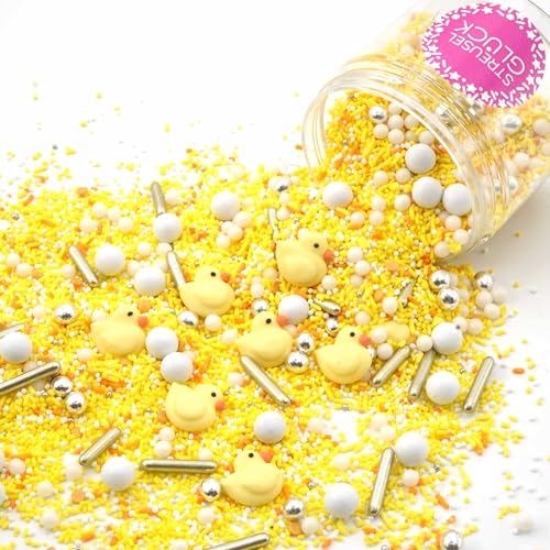 Streusel Glück Entchenhausen gelb weiss gold silber Enten 180g Zuckerstreusel Sprinkles Tortendeko Ostern Kindergeburtstag Verzierung von Plätzchen Torte Kuchen Cupcakes Muffins von STREUSEL GLÜCK wir streuseln Liebe