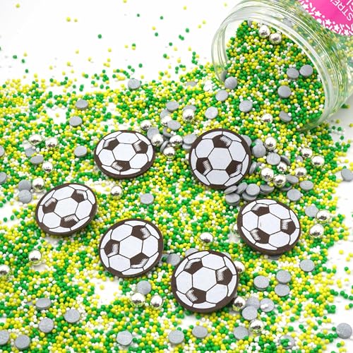 Streusel Glück Fussball grün silber gelb weiss Fussball 180g Zuckerstreusel Sprinkles Tortendeko Geburtstag Kindergeburtstag Verzierung von Plätzchen Torte Kuchen Cupcakes Muffins von STREUSEL GLÜCK wir streuseln Liebe