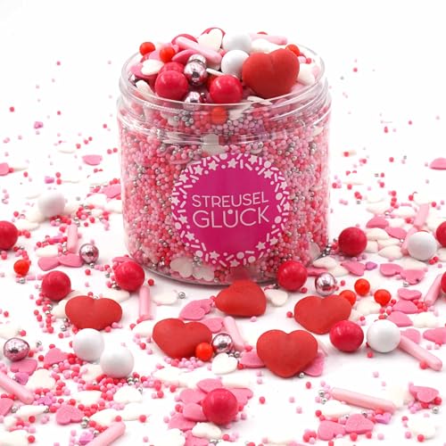 Streusel Glück Love rot rosa weiss Herzen 180g Zuckerstreusel Sprinkles Tortendeko Geburtstag Ostern Verzierung von Plätzchen Torte Kuchen Cupcakes Muffins von STREUSEL GLÜCK wir streuseln Liebe