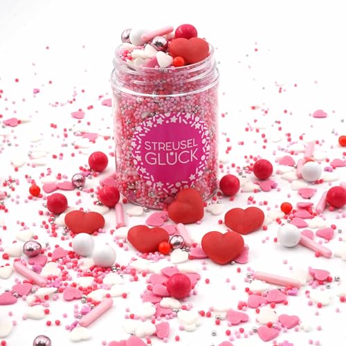 Streusel Glück Love rot rosa weiss Herzen 90g Zuckerstreusel Sprinkles Tortendeko Geburtstag Ostern Verzierung von Plätzchen Torte Kuchen Cupcakes Muffins von STREUSEL GLÜCK wir streuseln Liebe