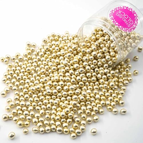 Streusel Glück Schokokugeln Crispy mini gold metallic 150g Perlen Schoko Zuckerperlen Sprinkles Schokostreusel für Kindergeburtstag Weihnachten Geburtstag Cupcakes Cake Pops Muffins Tortendeko von STREUSEL GLÜCK wir streuseln Liebe