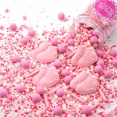 Streusel Glück Schühchen rosa weiss Schuhe Baby 90g Zuckerstreusel Sprinkles Tortendeko Geburtstag Frühling Verzierung von Plätzchen Torte Kuchen Cupcakes Muffins von STREUSEL GLÜCK wir streuseln Liebe