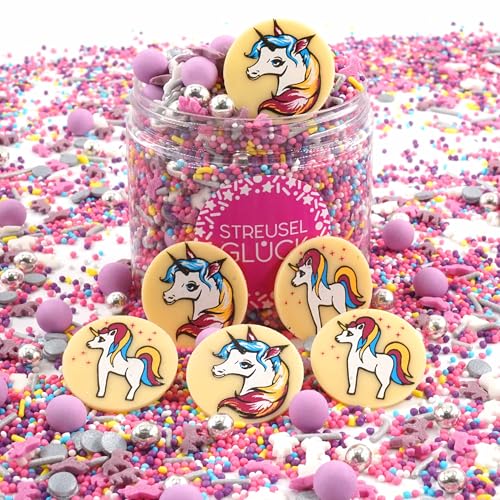 Streusel Glück Unicorn rosa blau silber Einhorn 180g Zuckerstreusel Sprinkles Tortendeko Geburtstag Kindergeburtstag Verzierung von Plätzchen Torte Kuchen Cupcakes Muffins von STREUSEL GLÜCK wir streuseln Liebe