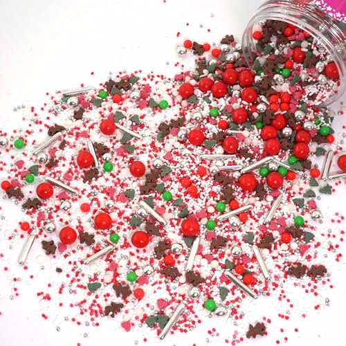 Streusel Glück Weihnachten Rentierglitter weiss rot grün silber 180g Weihnachtsstreusel Rentiere | essbare Tortendeko Christmas | Zuckerstreusel Plätzchendeko Plätzchen Kekse verzieren | Sprinkles von STREUSEL GLÜCK wir streuseln Liebe