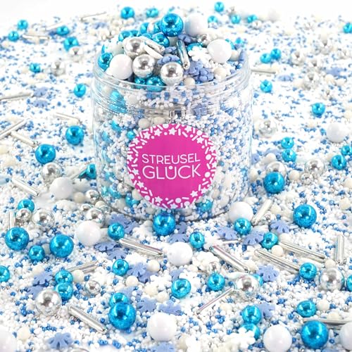 Streusel Glück Weihnachten Schneezauber weiss blau silber 180g Weihnachtsstreusel Schneeflocken | essbare Tortendeko Christmas | Zuckerstreusel Plätzchendeko Plätzchen Kekse verzieren | Sprinkles von STREUSEL GLÜCK wir streuseln Liebe