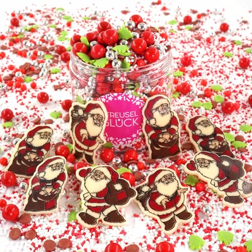 Streusel Glück Weihnachten Weihnachtsmann weiss rot grün silber 180g Weihnachtsstreusel Tannenbaum | essbare Tortendeko Christmas | Zuckerstreusel Plätzchendeko Plätzchen Kekse verzieren | Sprinkles von STREUSEL GLÜCK wir streuseln Liebe