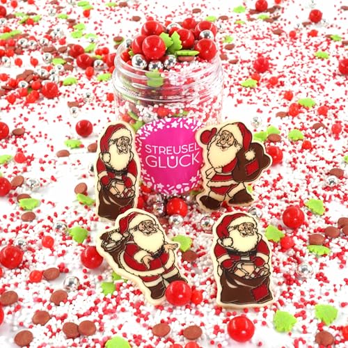 Streusel Glück Weihnachten Weihnachtsmann weiss rot grün silber 90g Weihnachtsstreusel Tannenbaum | essbare Tortendeko Christmas | Zuckerstreusel Plätzchendeko Plätzchen Kekse verzieren | Sprinkles von STREUSEL GLÜCK wir streuseln Liebe