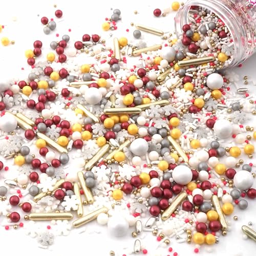 Streusel Weihnachten Feliz Navidad 180g weiss gelb bordeaux silber | STREUSEL GLÜCK | Weihnachtsstreusel Zuckerstreusel Sprinkles Christmas Tortendeko Plätzchen verzieren Kuchenstreusel von STREUSEL GLÜCK wir streuseln Liebe