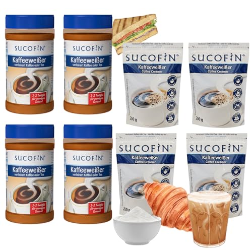 SUCOFIN Kaffeeweißer verfeinert Kaffee und Tee 8er Pack (4 x 400g Dose) + (4 x 200g wiederverschließbarer Aromaschutzbeutel) Vorteilspack von SUCOFIN