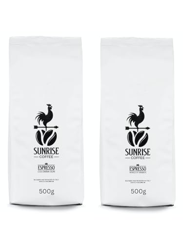 SUNRISE COFFEE Probierset Espressobohnen 500g Colombia Sun und 500g World of Arabica Ganze Bohnen Geschenk-Set, mittelkräftig geröstet, 1kg von SUNRISE COFFEE