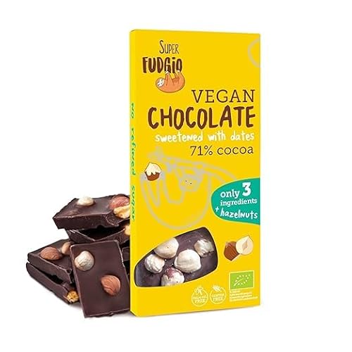 SUPER FUDGIO BIO Vegane Schokolade mit Haselnüssen | Bio - nur 3 Zutaten | Gesüßt mit Datteln statt Zucker | Glutenfrei | 100g von SUPER FUDGiO