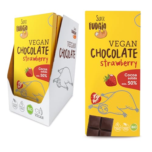 SUPER FUDGiO BIO Vegane Erdbeerschokolade | Organic und Glutenfrei | über Kokosnussmilch | 10 x 80g von SUPER FUDGiO