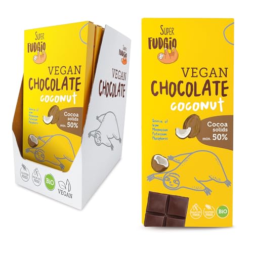 SUPER FUDGiO BIO Vegane Kokosnuss-Schokolade | Organic und Glutenfrei | Kakaomasse min. 50% | 80g x10 von SUPER FUDGiO