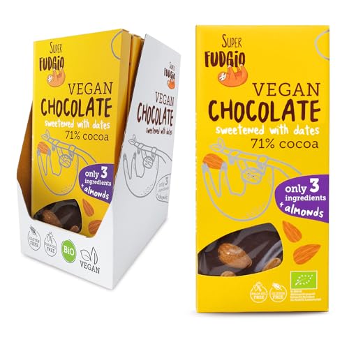 SUPER FUDGiO BIO Vegane Schokolade mit Mandeln | Organic - nur 3 Zutaten | Gesüßt mit Datteln statt Zucker | Glutenfrei | 8 x 100g von SUPER FUDGiO