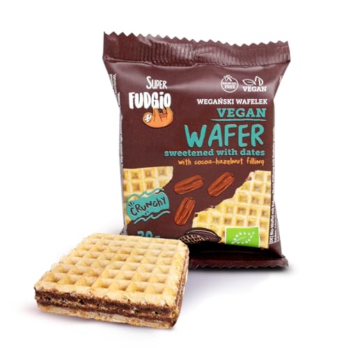 SUPER FUDGiO BIO Waffeln mit Kakao und Haselnusscreme | Gesüßt mit Datteln statt Zucker | ohne Palmöl | Vegan | 30g von SUPER FUDGiO