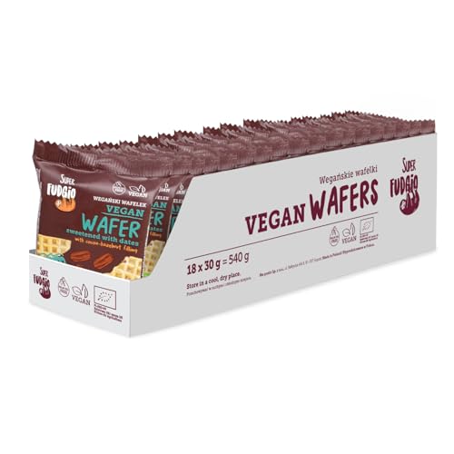 SUPER FUDGiO BIO Waffeln mit Kakao und Haselnusscreme | Gesüßt mit Datteln statt Zucker | ohne Palmöl | Vegan snack | 30g x 18 multipack von SUPER FUDGiO