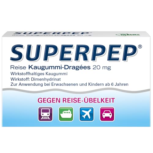 SUPERPEP Reise Kaugummi Dragees - Gegen Reiseübelkeit und Motion Sickness ohne Schläfrigkeit - Für Erwachsene und Kinder ab 6 Jahren - 10 Stück von SUPERPEP